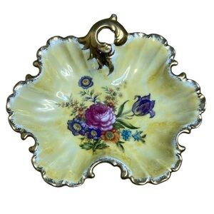 Vintage 50s GC Japan Hand Painted Floral Decorative Dish Gold Accents Fine China